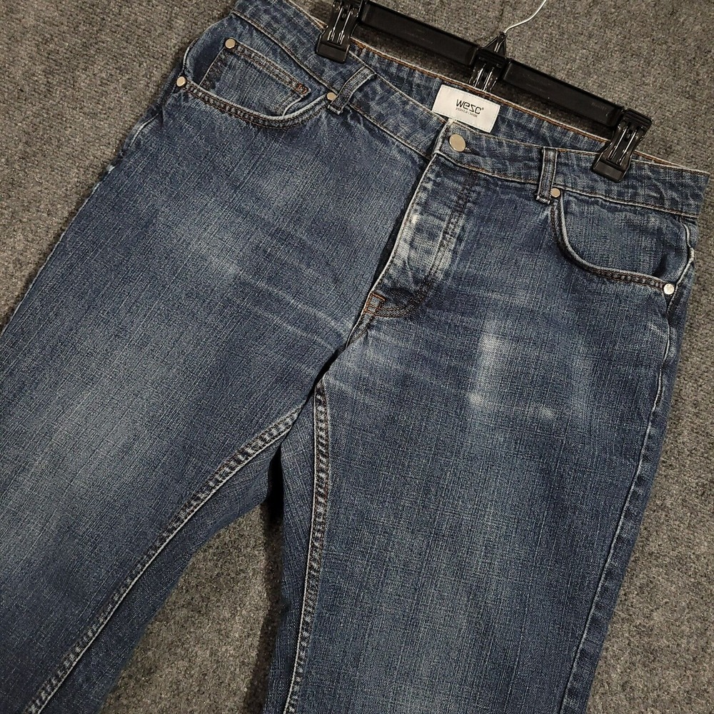 WESC Jeans Mens 34x34 (34x31) Button Fly Bob Sweden Distressed Denim‎ Straight
